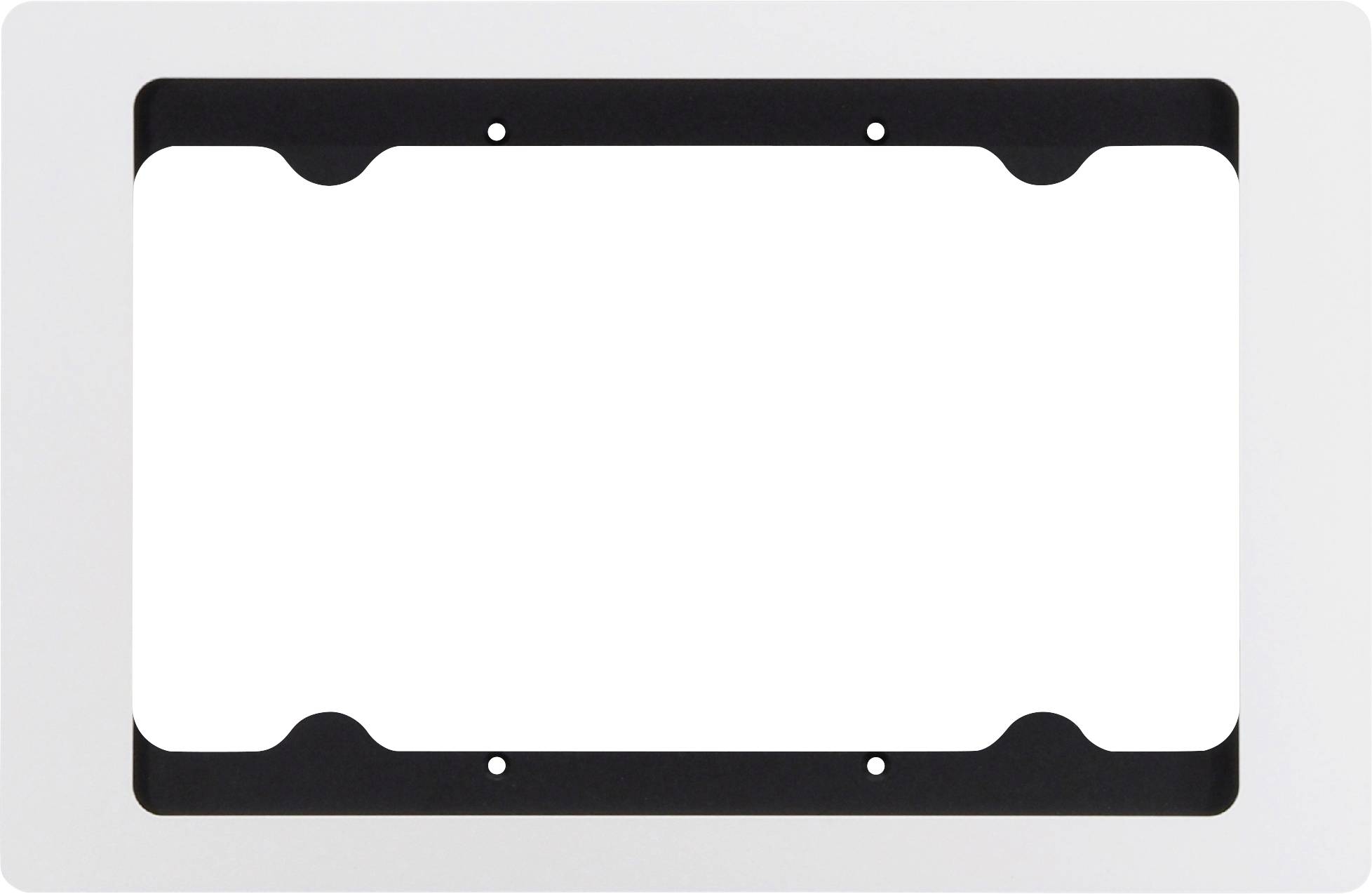 Un cadre rectangulaire, plat, blanc avec des coins arrondis et un rectangle intérieur noir.