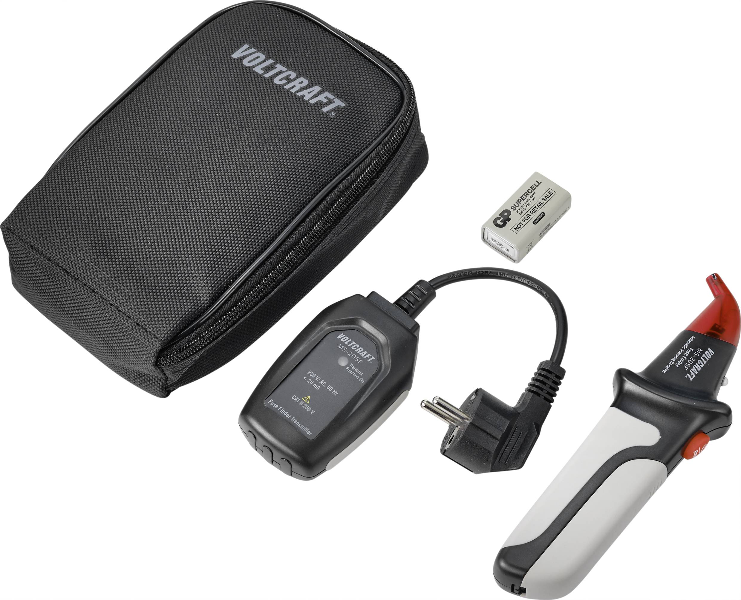 Kit de testeur de tension portable avec testeur numérique, sacoche, adaptateur et batterie. Adapté pour les installations électriques.