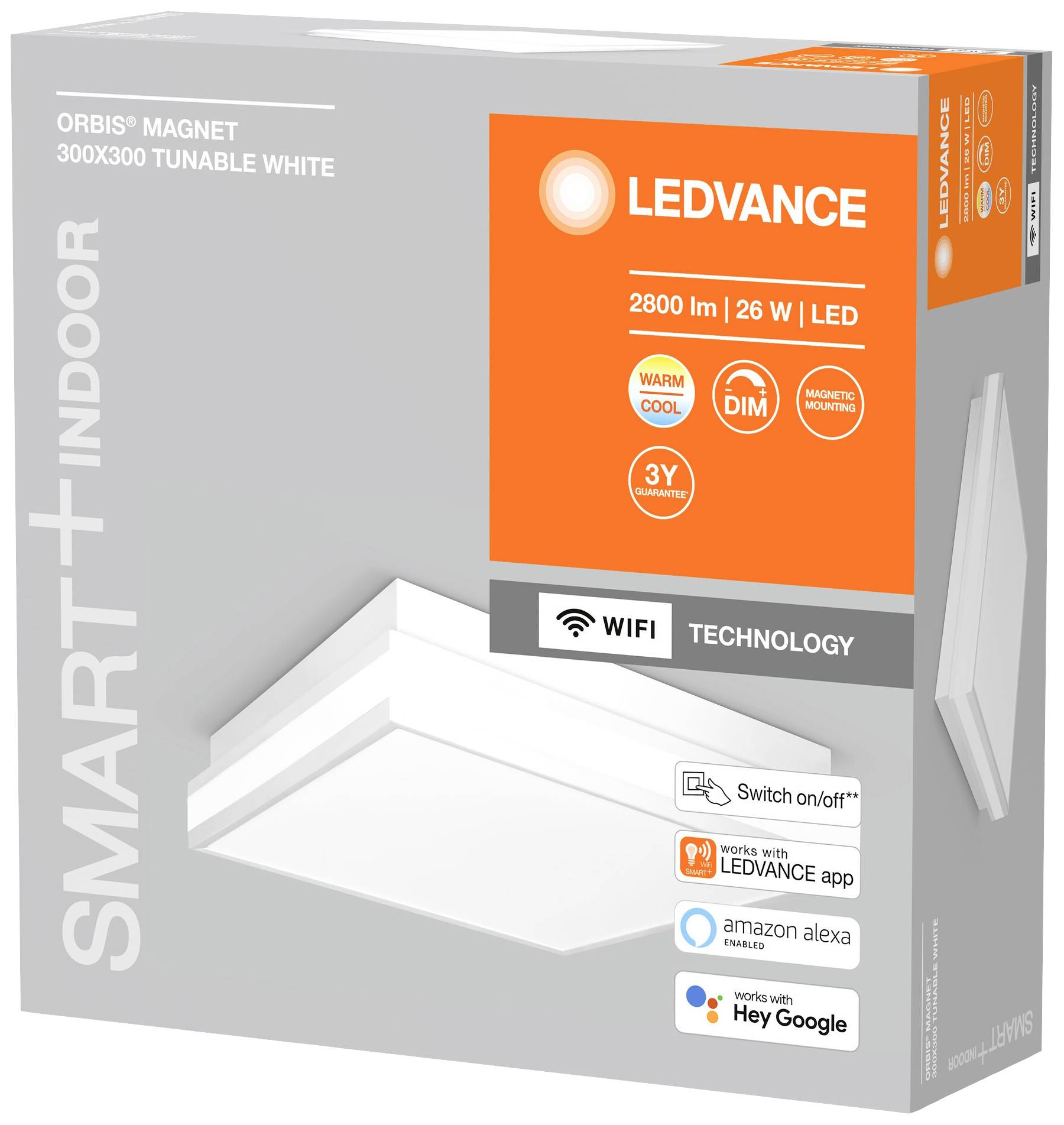 LEDVANCE 4058075572652 Smart + Wifi Orbis Magnet 300x300 Plafonnier LED CEE 2021: F (A - G) 26 W blanc