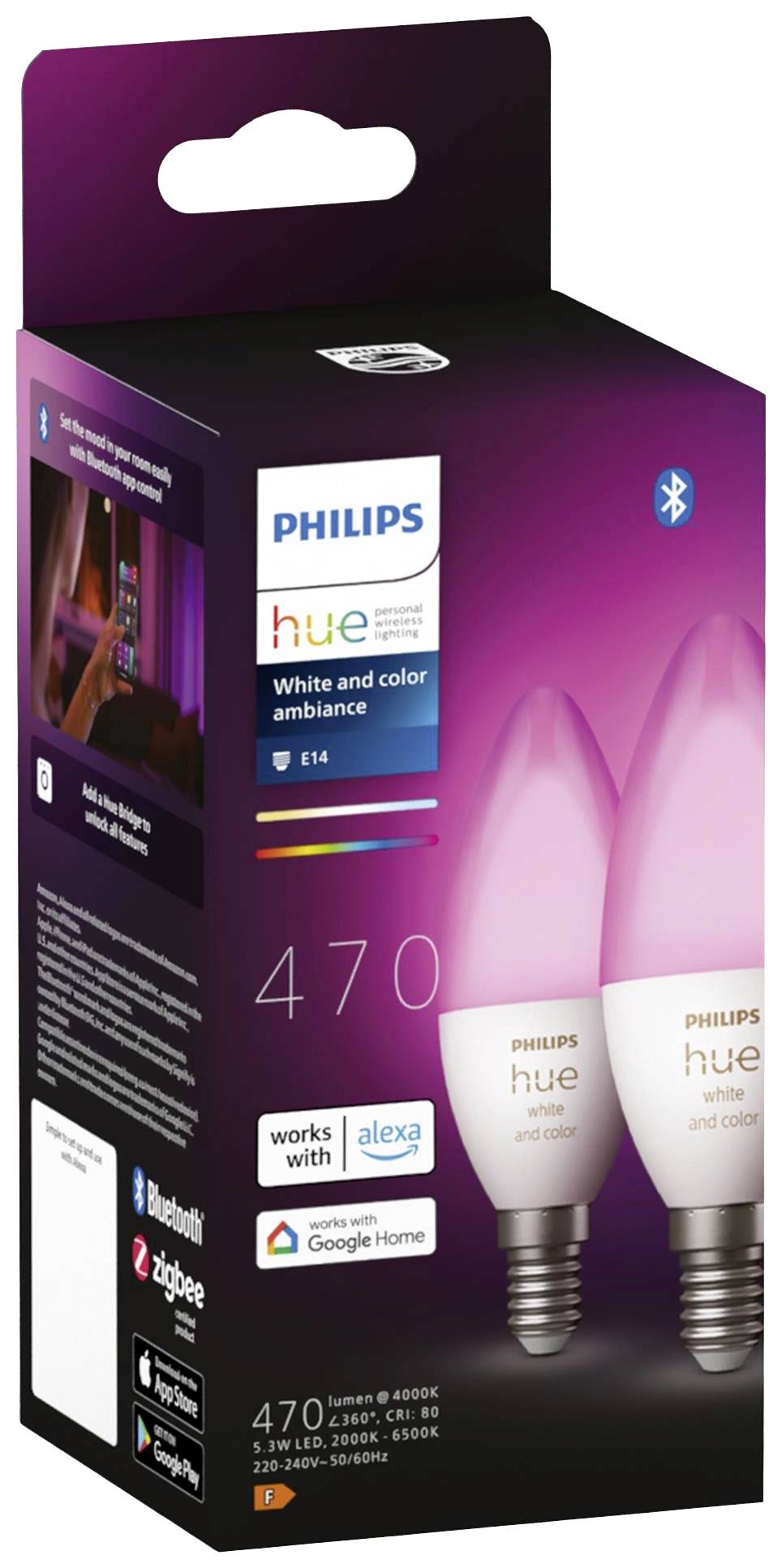 Philips Hue Ampoule à LED (extension) 871951435671900 CEE: G (A - G) Hue White & Col. Amb. Doppelpack 2x470lm E14 5.3 W de blanc
