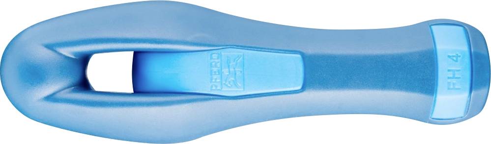 Un outil bleu, à forme ergonomique, avec une poignée antidérapante, utilisé pour serrer et maintenir des pièces de travail.