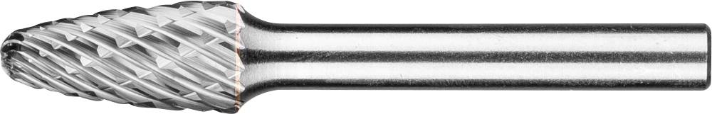 Un outil de fraisage cylindrique avec une tête conique et des dents de coupe en spirale en métal, principalement utilisé pour l'usinage des métaux.
