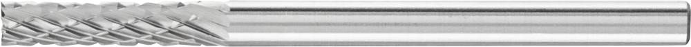 Tube métallique présentant une structure tressée sur la gauche et une surface lisse sur la droite.
