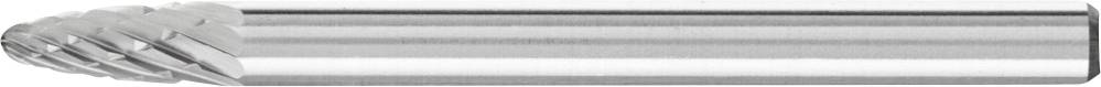 Un fraiseur en argent avec des dents de coupe hélicoïdales, orienté horizontalement, utilisé dans l'usinage des métaux pour la mise en forme et l'usinage.