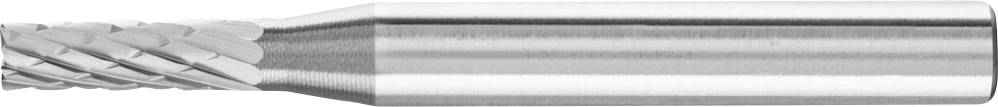 Un fraiseur en carbure de tungstène de couleur argentée, doté de cannelures hélicoïdales et d'une tige cylindrique, adapté pour l'usinage des métaux.