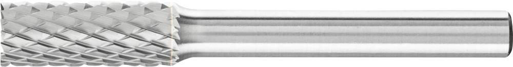 Poignée d'outil en métal avec surface texturée antidérapante et prolongement cylindrique lisse.
