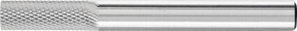 Un objet métallique cylindrique présentant un contraste de texture, avec une surface striée à gauche et une surface lisse à droite.