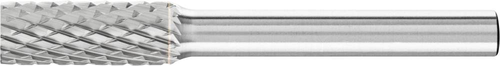 Un fraiseur cylindrique en métal avec une pointe cannelée, souvent utilisé pour l'usinage ou le polissage du métal.