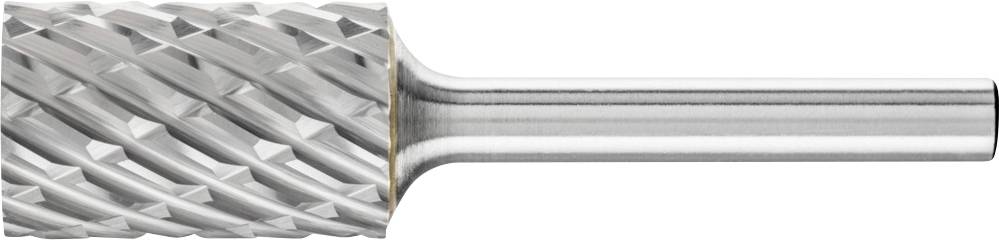 Fraise en métal à dentures hélicoïdales. Utilisée pour meuler et façonner les surfaces métalliques. Forme cylindrique avec tige droite.