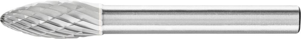 Fraise en métal à tige cylindrique et tête conique striée. Adaptée pour meuler ou graver des métaux.