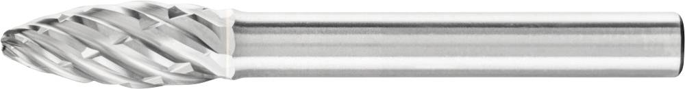 Un fraiseur en carbure avec une forme conique à cannelures hélicoïdales, adapté pour l'usinage de surfaces métalliques.
