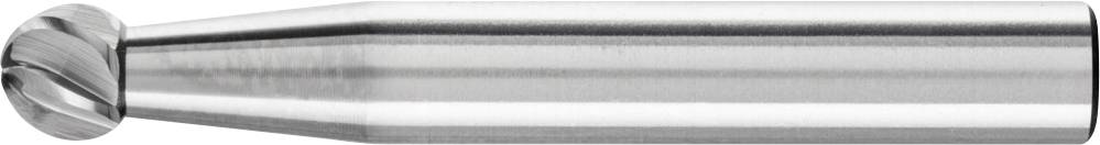 Fraise argentée à coupe sphérique en métal brillant, posée à l'horizontale.