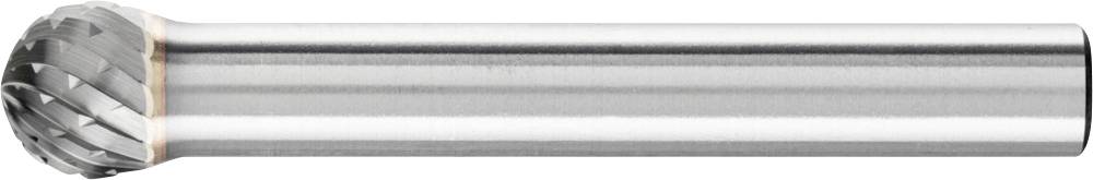Fraise en métal à tige cylindrique et tête ronde dentée, adaptée aux usinages précis des surfaces métalliques.