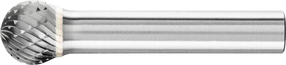 Un morceau de métal cylindrique avec une pointe sphérique de fraise, utilisé pour des travaux de mécanique de précision ou des gravures.