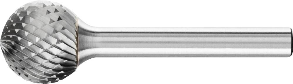 Un fraise sphérique à lames métalliques dentelées en croix, adapté pour l'usinage de matériaux tels que le bois ou le métal.