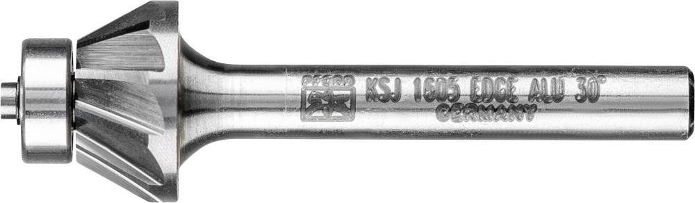 Fraise métallique avec tête de fraisage tranchante montée ; inscription : 'KSJ 1605 EDGE ALU 37° Germany'. Outil de coupe industriel.