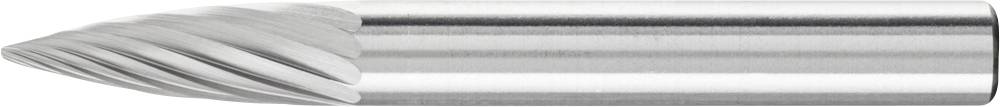 Un outil de fraisage cylindrique avec une arête de coupe hélicoïdale, fabriqué en métal, présenté sur un fond blanc.