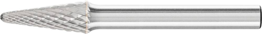 Un fraiseur conique avec des dents de coupe hélicoïdales en métal, utilisé pour l'usinage de matériaux dans la transformation des métaux.