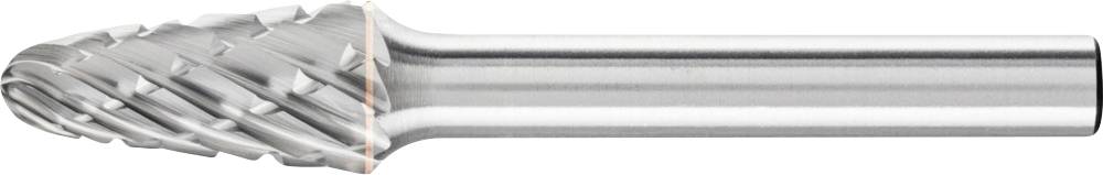 Fraise en métal avec tige cylindrique et coupe conique dentée à l'extrémité, utilisée pour le meulage.