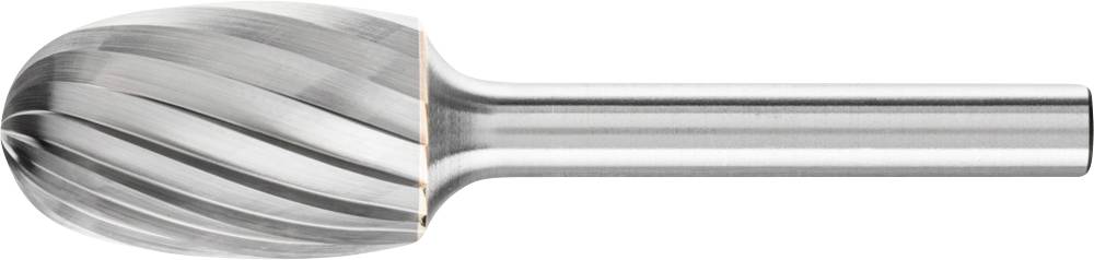 Un outil cylindrique en métal doté d'une tête cannelée en forme de poire, probablement utilisé pour le meulage ou le perçage de matériaux.