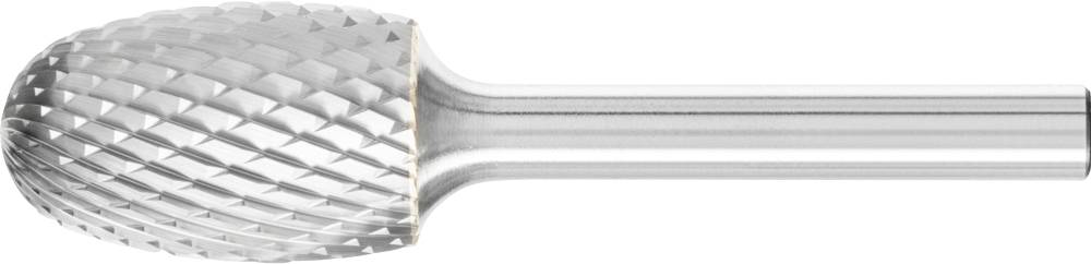 Une fraise à bout sphérique en métal avec un motif de coupe en croix, utilisée pour l'usinage de matériaux tels que le métal et le bois.