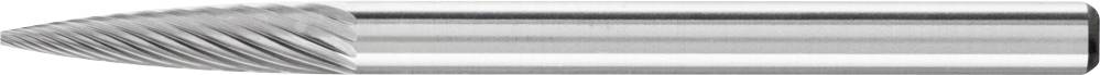 Outil de fraisage cylindrique en métal avec une pointe conique cannelée et une surface lisse. Utilisé dans l'usinage des métaux.