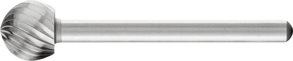 Tête de meulage en métal avec une tête sphérique striée et une tige lisse, utilisée pour l'usinage précis et le façonnage de matériaux.