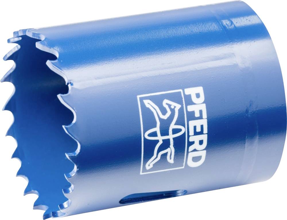 Lot de scies-cloches bleu avec logo 'PFERD', extrémité dentelée pour travaux de perçage.