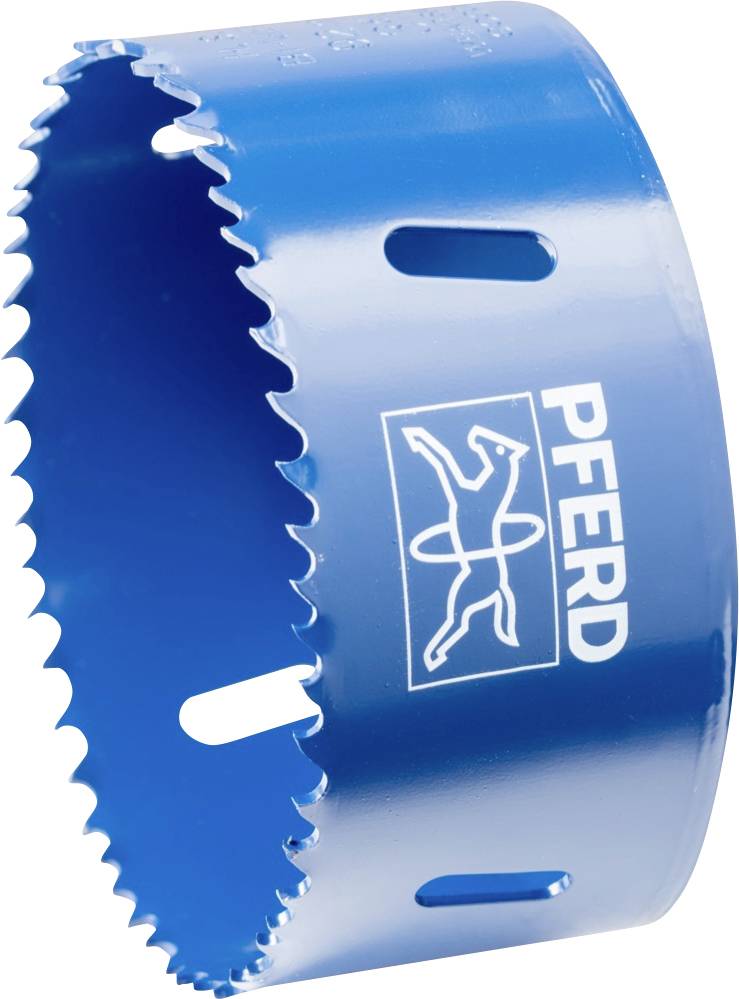 Scie cloche bleue avec bords dentelés, logo de marque 'PFERD' visible à droite.