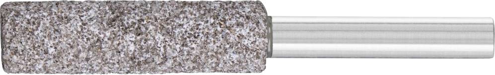 Un outil de meulage cylindrique à surface rugueuse grise, pourvu d'une poignée métallique, utilisé pour le traitement de surface.