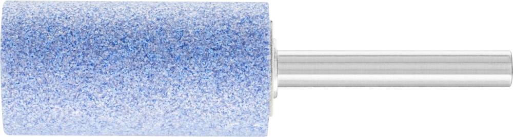 Un embout de pédicure bleu avec une surface de meulage cylindrique et une poignée argentée, utilisé pour le soin des pieds et des ongles.