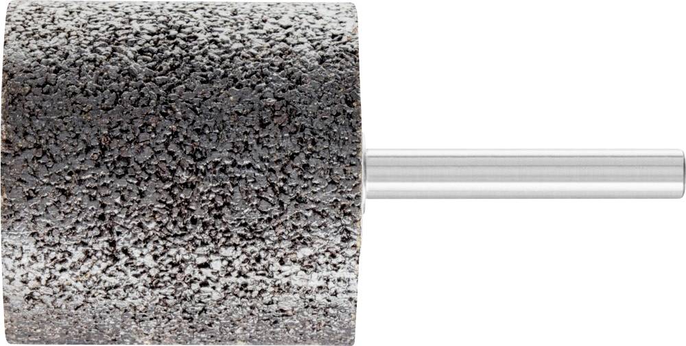 Rouleau de meulage à grain grossier sur une tige métallique, utilisé pour le meulage de surfaces dans des applications artisanales ou industrielles.