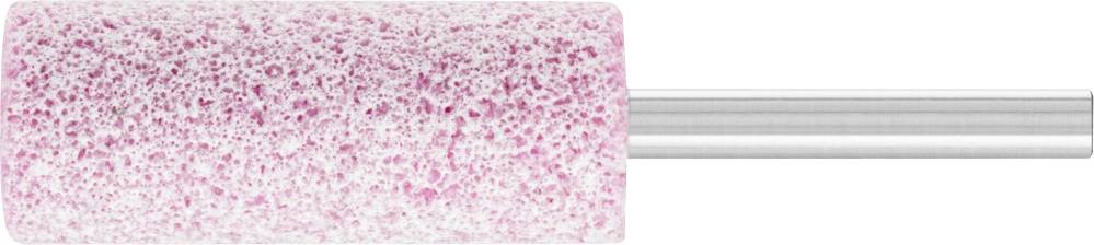 Un embout de ponçage rose, cylindrique, à texture grossièrement poreuse et doté d'une tige métallique argentée. Utilisé pour les soins des ongles.