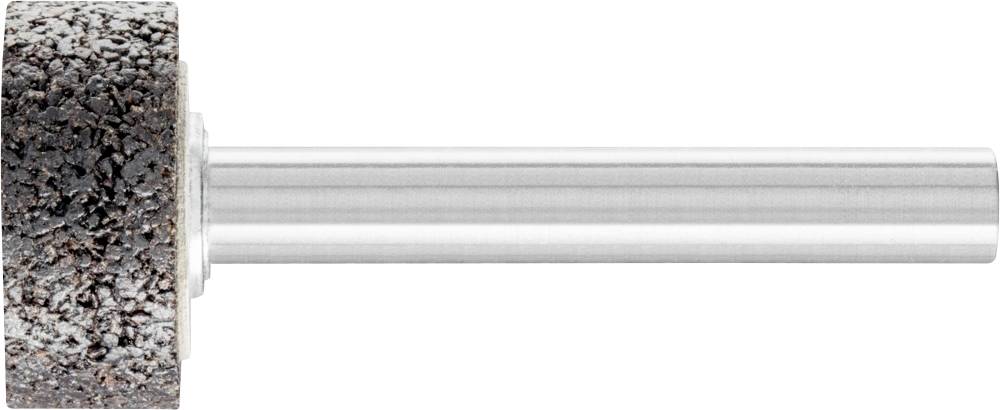 Accessoire de meulage avec tige métallique cylindrique, tête de meulage noire rugueuse. Utilisé pour des travaux de finition sur des surfaces métalliques.