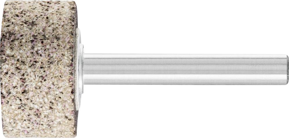 Une meule cylindrique avec tige métallique, utilisée pour le meulage de métaux ou d'autres matériaux.
