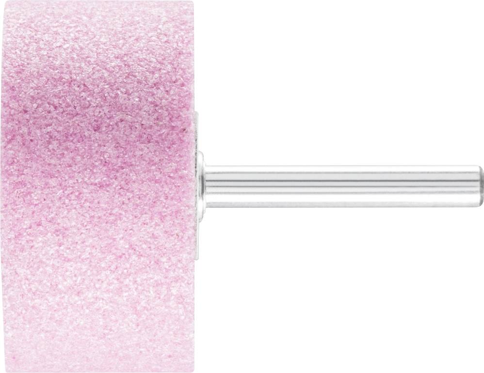 Une pierre à aiguiser rose avec une tige métallique, utilisée pour affûter et polir les surfaces.