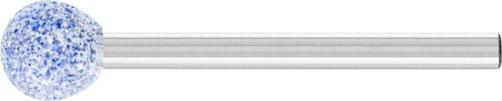 Outil métallique à tête ronde mouchetée de bleu et de blanc. Instrument pour le meulage ou le polissage précis.