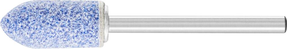 Tête de meulage bleue de forme cylindrique sur un manche argenté, souvent utilisée pour des travaux de ponçage fins ou les soins des ongles.