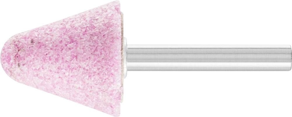 Un embout de meulage conique rose avec un manche argenté pour outils électriques, couramment utilisé pour le ponçage ou le polissage.