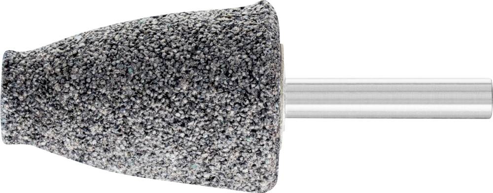 Cylindre de meulage en pierre de forme conique avec tige métallique, adapté pour l'usinage de différents matériaux.