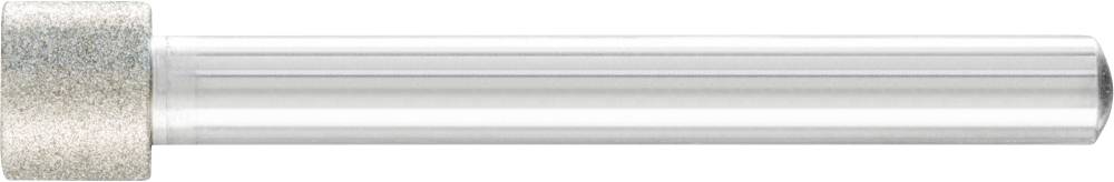 Un cylindre métallique argenté avec un capuchon rugueux sur le côté gauche, probablement une partie d'un outil ou d'un composant mécanique.