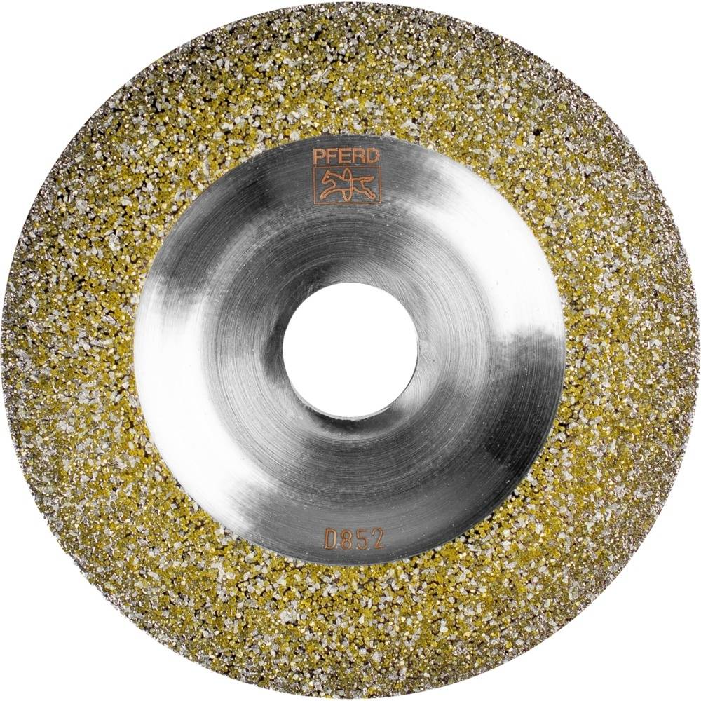 Disque abrasif à surface grossière et granuleuse, avec centre en métal, portant le nom de marque 'Pferd' imprimé dessus.