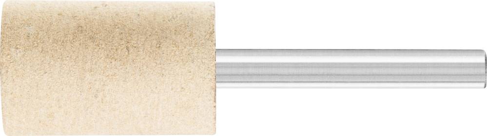 Outil de meulage avec tête cylindrique et manche métallique, typique pour le traitement des surfaces ou l'enlèvement de matière.