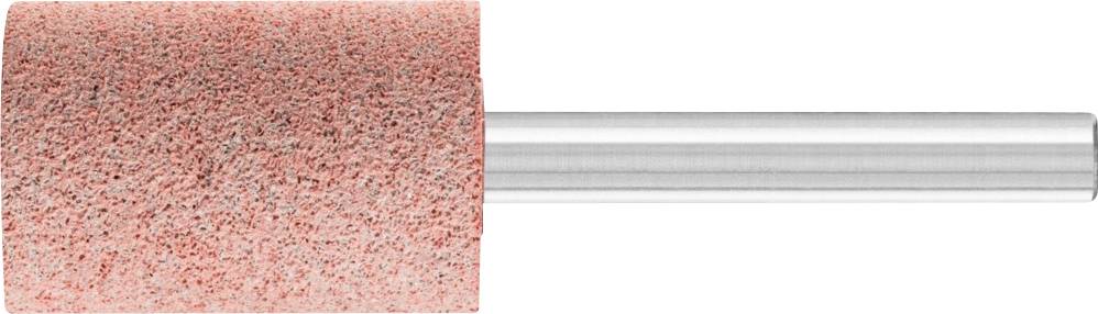 Pièce d'usure en corindon rose de forme cylindrique avec tige métallique, utilisée pour les travaux de meulage et de polissage dans l'industrie.