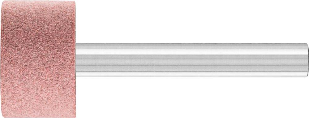 Tête de meulage cylindrique avec surface de meulage rose et tige métallique argentée. Utilisée pour le meulage de précision et le lissage de matériaux.