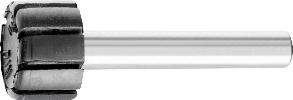 Un porte-outil métallique à tige cylindrique et tête striée en plastique pour une utilisation dans des outils mécaniques.