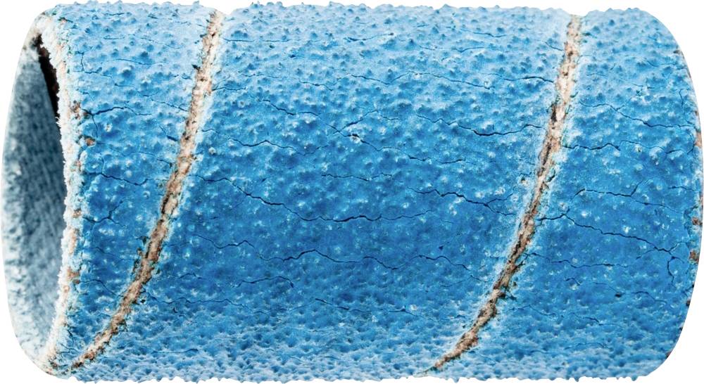 Embout de ponçage bleu de forme cylindrique avec une texture grossière et deux lignes diagonales. Adapté pour les soins des pieds et l'élimination des callosités.