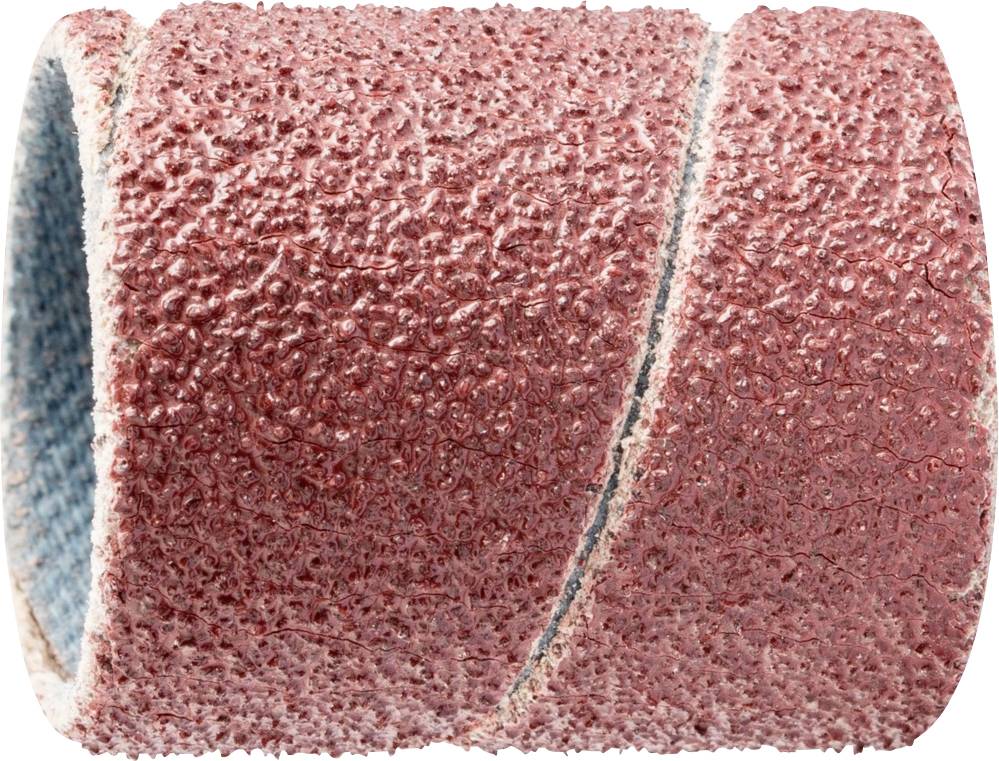 Un rouleau de meulage cylindrique brun-rouge à surface rugueuse, adapté pour le meulage précis de petites surfaces métalliques ou en bois.