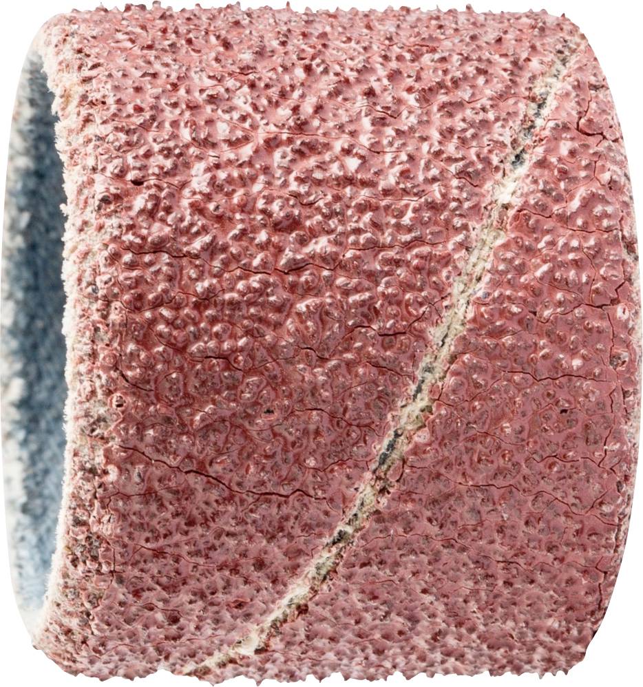Bande abrasive rouge, forme cylindrique, grain grossier pour travaux de ponçage.
