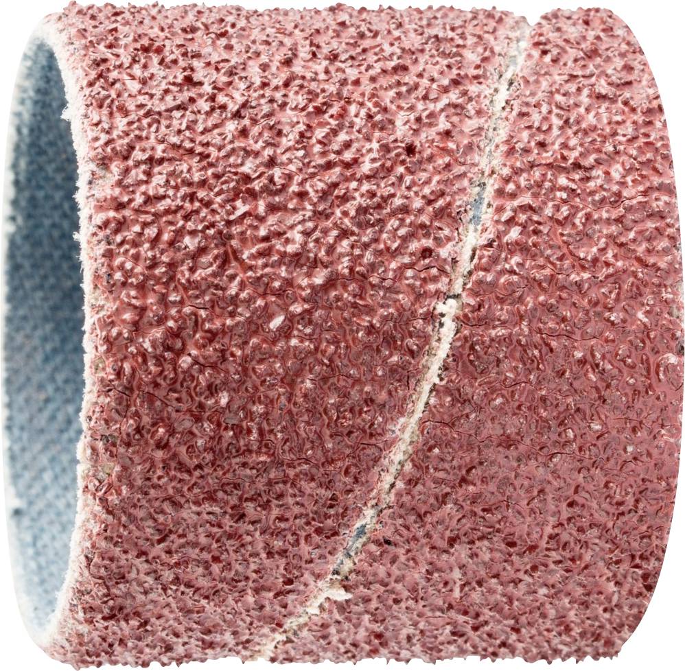 Bande abrasive rouge pour ponceuse à tambour, utilisée pour lisser les surfaces.